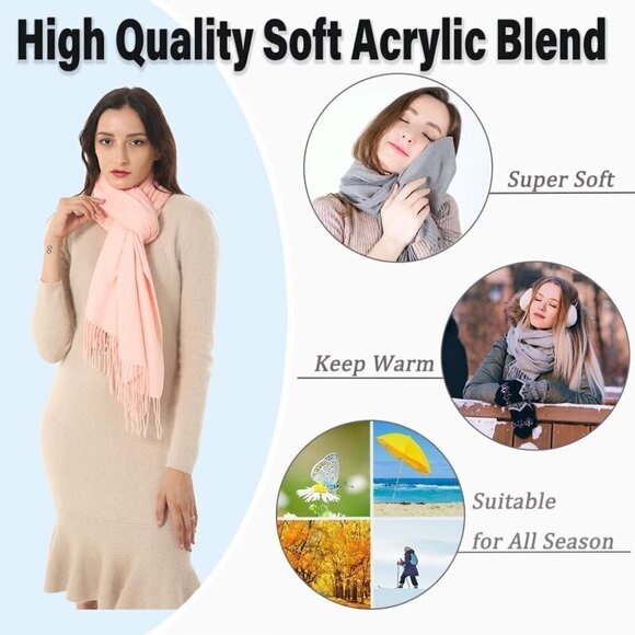 Women's Scarf Pashmina Shawls and Wraps Winter Warm Large Silky Scarves -Pech - Picture 2 of 7